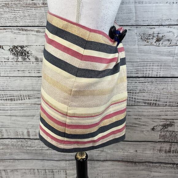 J Crew Skirt size 8 Black Red Gold Sparkle Stripes Short Straight Dancing Slim - Picture 4 of 6